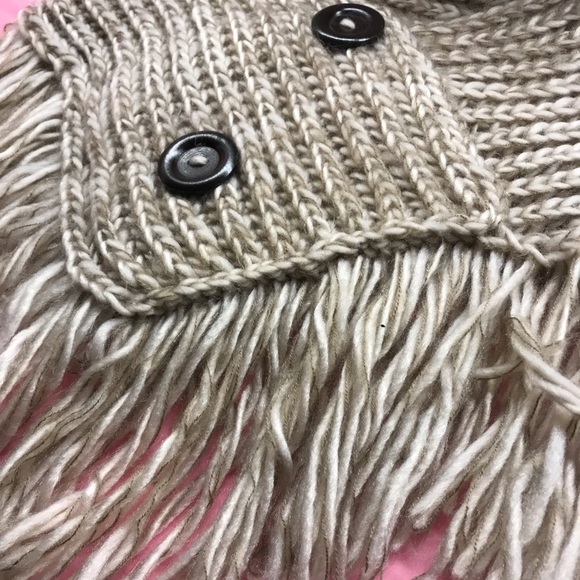 poncho handmade button fringe cape tan brown nude ombré bohemian gypsy glam doll - Picture 6 of 9